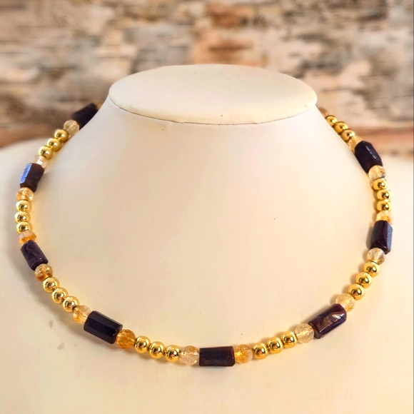Sophisticated Citrine And Garnet Stones In Choker Or Necklace 18K Gold Plated - Picture 1 of 10